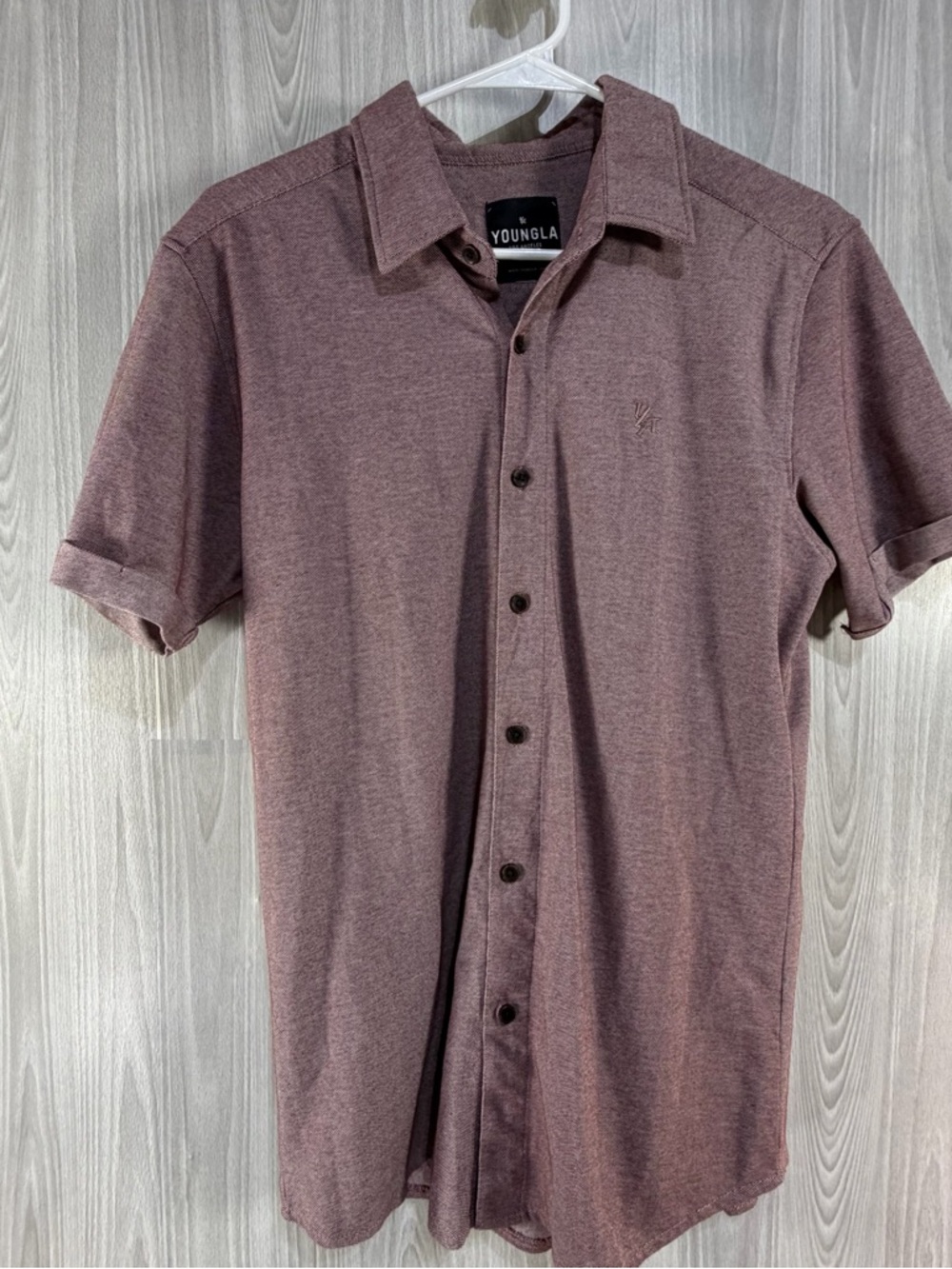 YoungLA Mens Medium Polo Shirt Maroon Red Heather Young LA Collared Short Sleeve